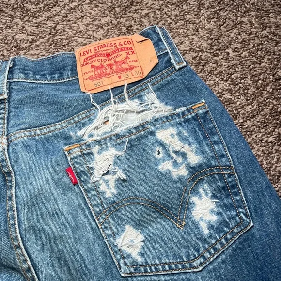 Levi's 501s reworked Distressed Blue Women's Cropped Jeans - Picture 6 of 7